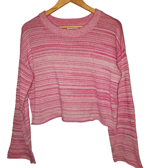 Arizona Jean Company Sweaters - Vintage Crop Pink Striped Sweater W Bell Sleeve L